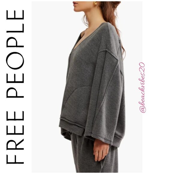 FP INTIMATELY BY FREE PEOPLE Day Off Fleece Lounge Pullover Washed Black NWT - Picture 2 of 13